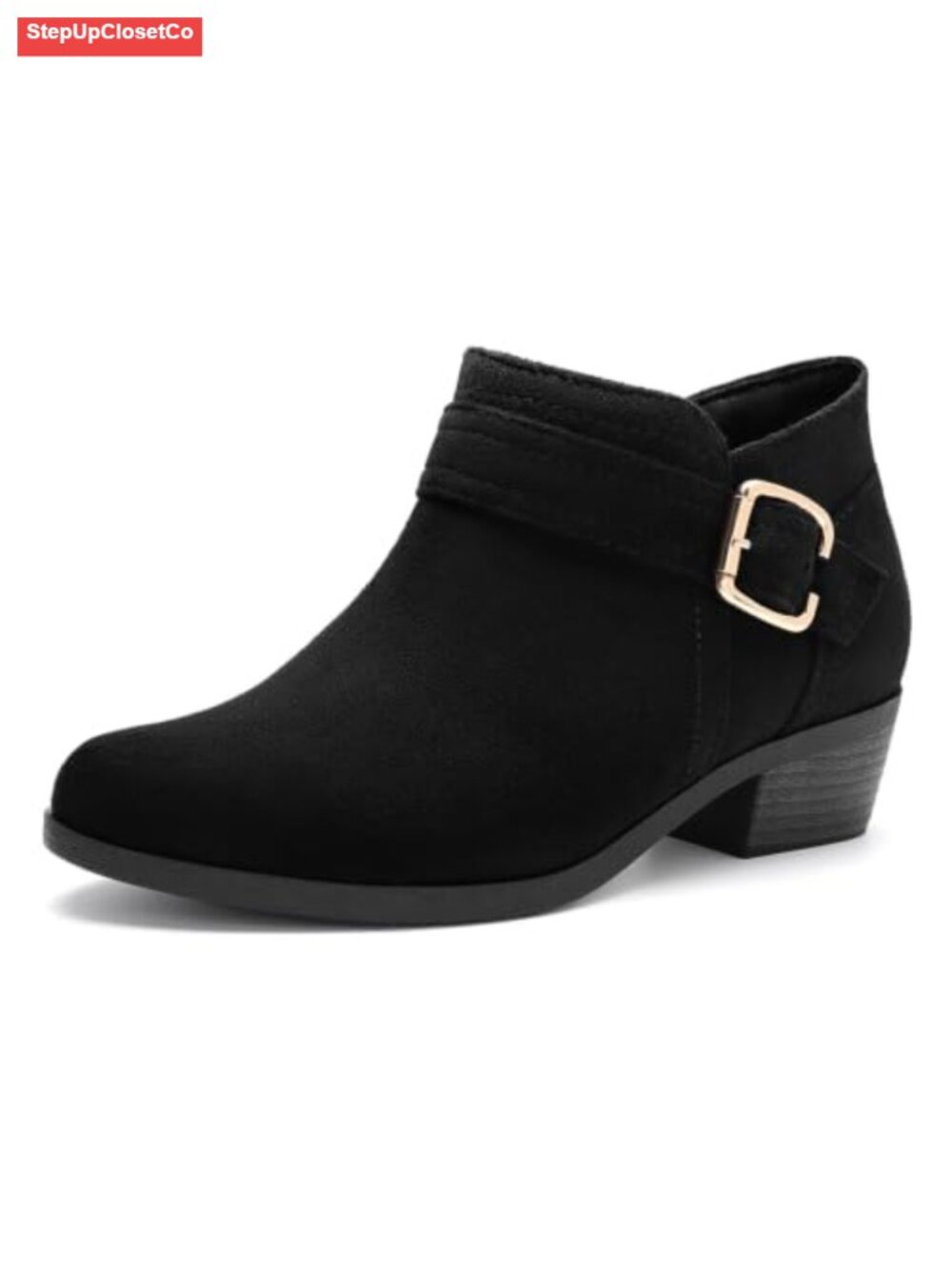Women's Chunky Low Heel Pointed Toe Ankle Boots with Zipper